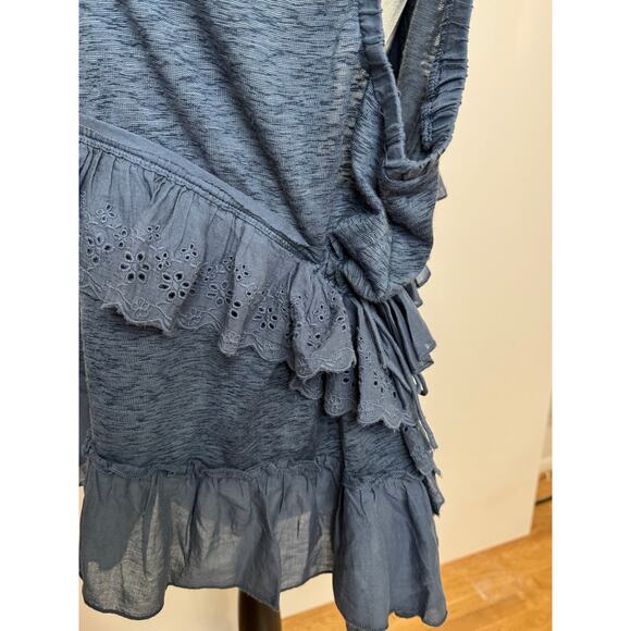 Free People Sleeveless Navy Ruffle Top Flowy NWT Boho Tank Blouse Small $128 - Picture 3 of 11